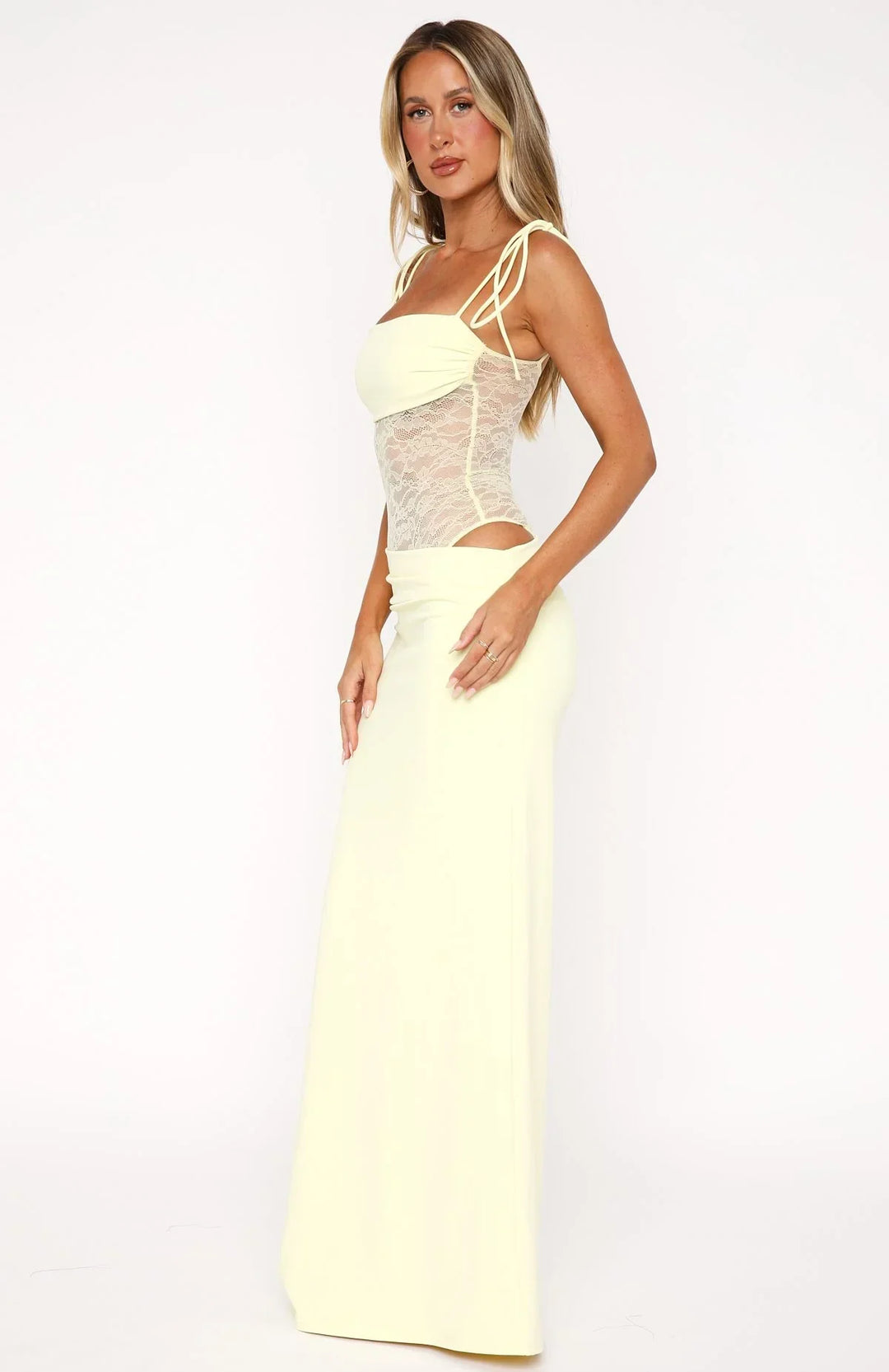Damen Maxikleid mit Spitzenoberteil | Taillenbetonte Passform &amp; fließender Rock | Feminin für besondere Anlässe
