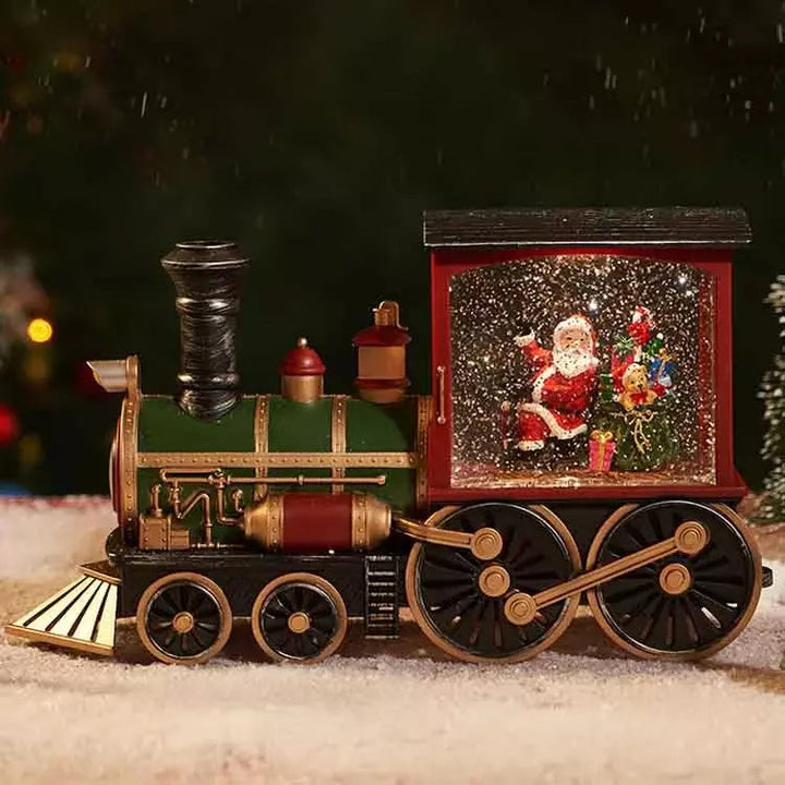 Weihnachtszug mit Beleuchtung | Dekorative Lokomotive mit Schneeeffekt, bunten Lichtern und Batteriebetrieb für festliche Tischdekoration