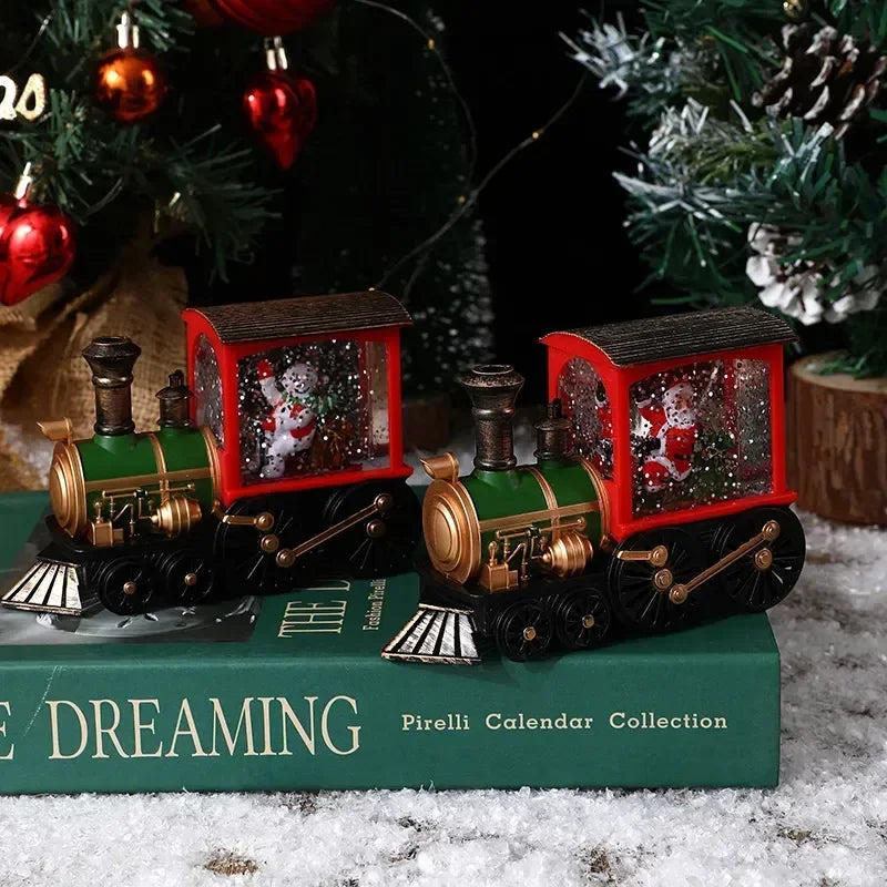 Weihnachtszug mit Beleuchtung | Dekorative Lokomotive mit Schneeeffekt, bunten Lichtern und Batteriebetrieb für festliche Tischdekoration