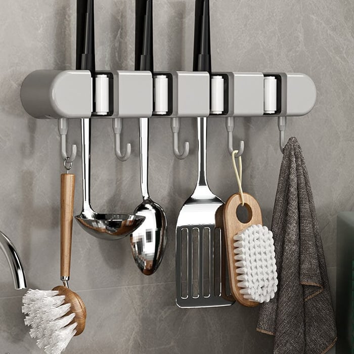Wandhalterung für Besen &amp; Mopp | Selbstklebender Gerätehalter mit Haken