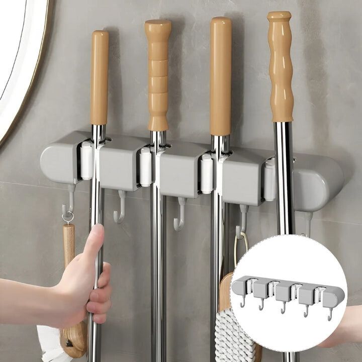 Wandhalterung für Besen &amp; Mopp | Selbstklebender Gerätehalter mit Haken