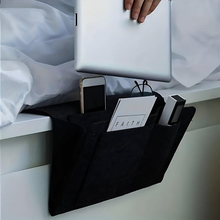 Felt bed organizer | Stylish &amp; functional | Books, tablet &amp; accessories within reach