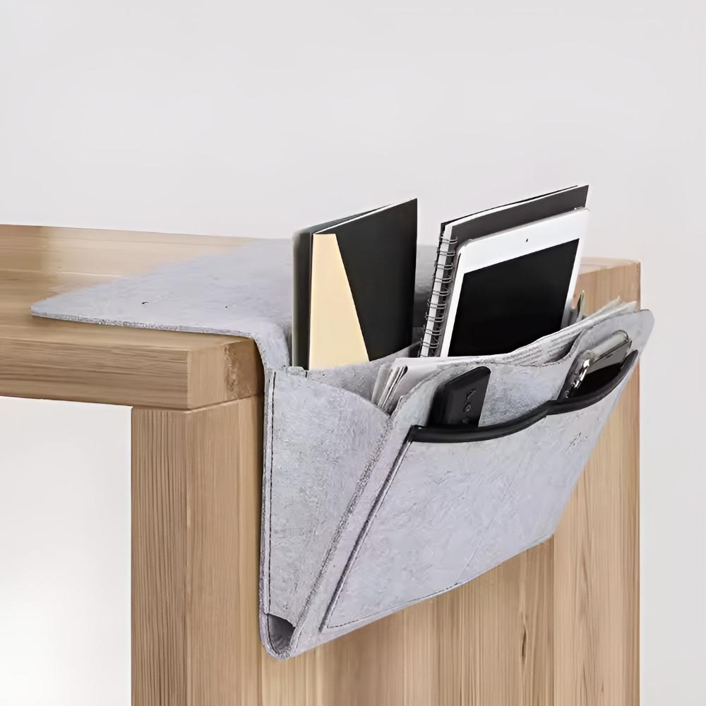 Felt bed organizer | Stylish &amp; functional | Books, tablet &amp; accessories within reach