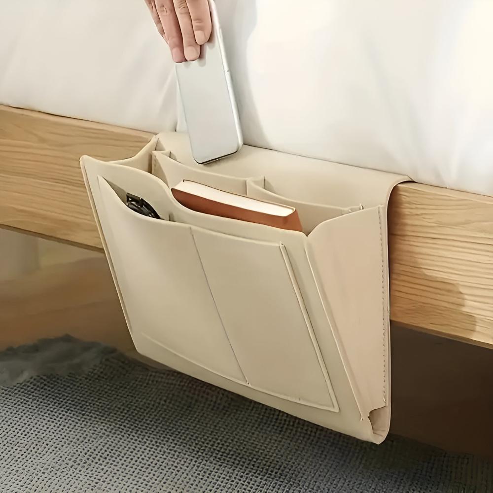 Felt bed organizer | Stylish &amp; functional | Books, tablet &amp; accessories within reach