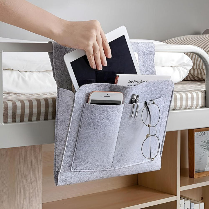 Felt bed organizer | Stylish &amp; functional | Books, tablet &amp; accessories within reach