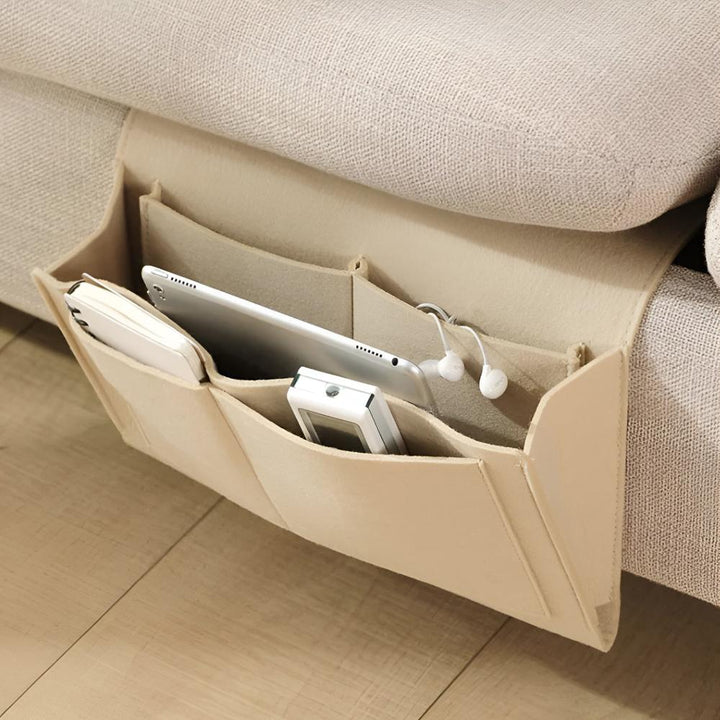 Felt bed organizer | Stylish &amp; functional | Books, tablet &amp; accessories within reach