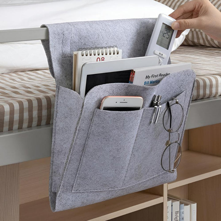 Felt bed organizer | Stylish &amp; functional | Books, tablet &amp; accessories within reach