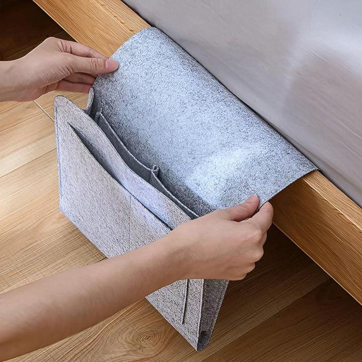 Felt bed organizer | Stylish &amp; functional | Books, tablet &amp; accessories within reach