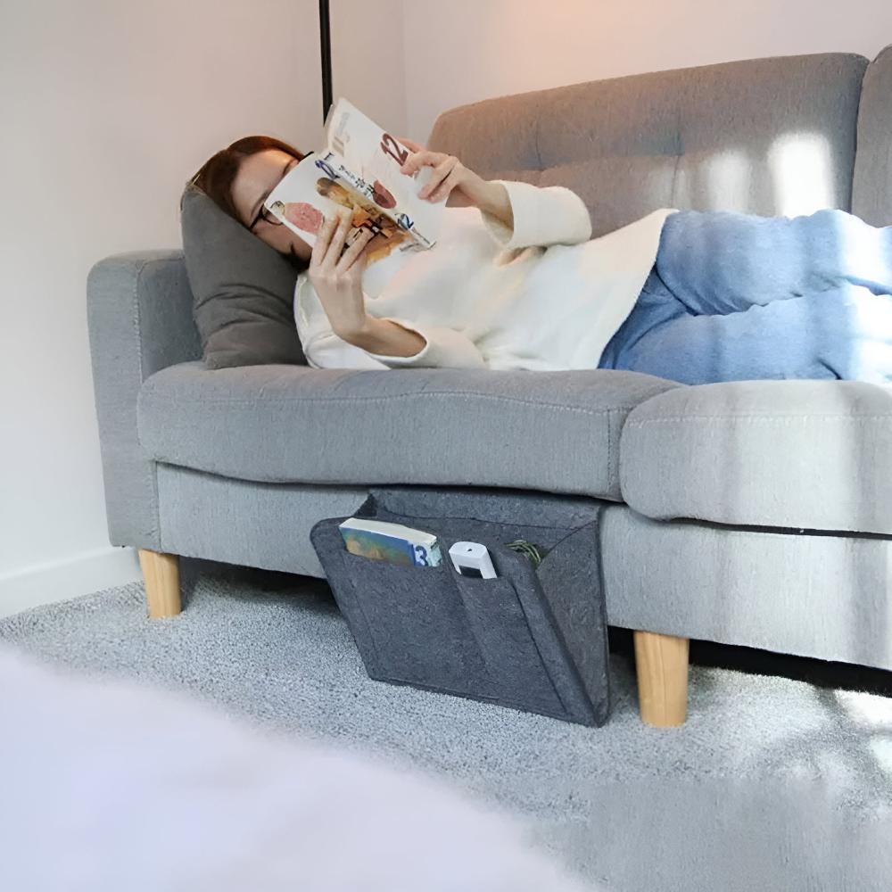 Felt bed organizer | Stylish &amp; functional | Books, tablet &amp; accessories within reach