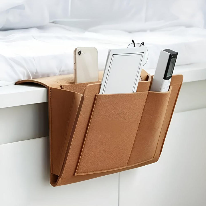 Felt bed organizer | Stylish &amp; functional | Books, tablet &amp; accessories within reach