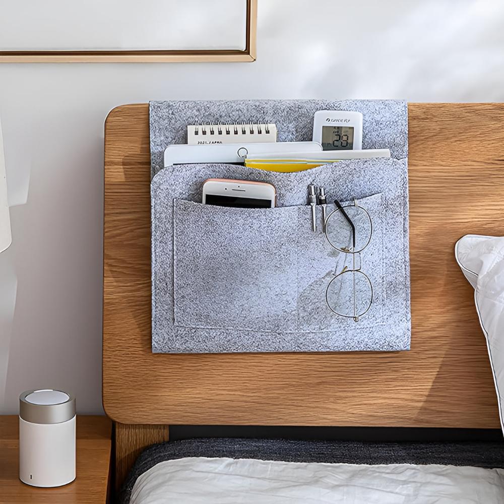 Felt bed organizer | Stylish &amp; functional | Books, tablet &amp; accessories within reach