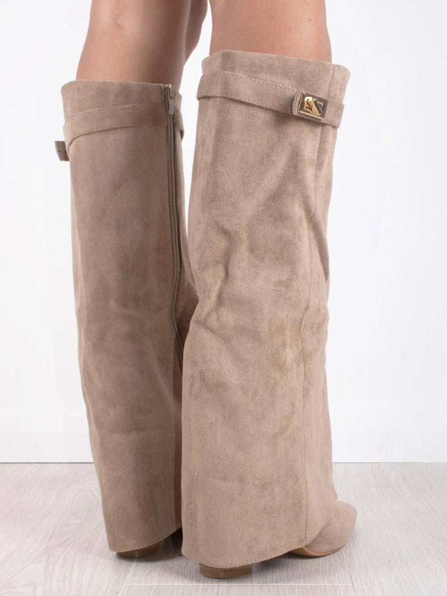 Overknee Stiefel Damen | Oberschenkelhohe Slouchy Boots mit spitzer Zehenpartie und locker fallendem Schaft