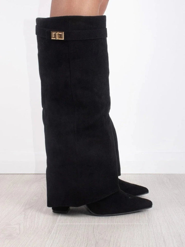 Overknee Stiefel Damen | Oberschenkelhohe Slouchy Boots mit spitzer Zehenpartie und locker fallendem Schaft