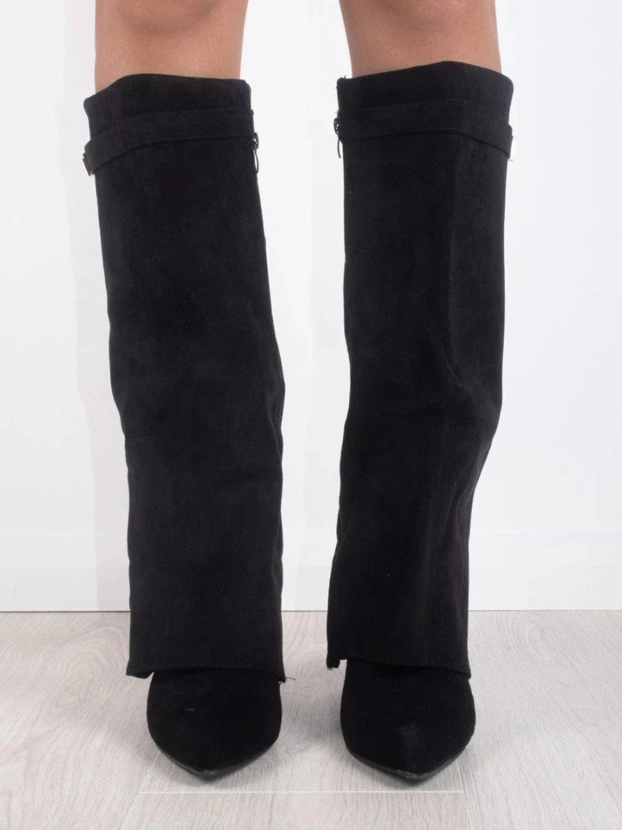 Overknee Stiefel Damen | Oberschenkelhohe Slouchy Boots mit spitzer Zehenpartie und locker fallendem Schaft