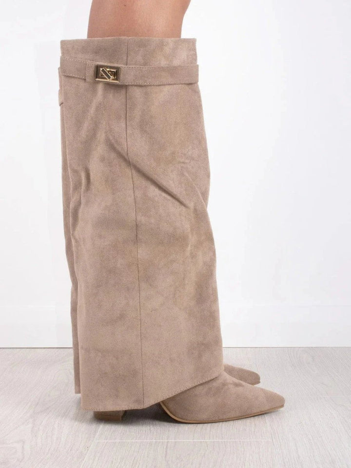 Overknee Stiefel Damen | Oberschenkelhohe Slouchy Boots mit spitzer Zehenpartie und locker fallendem Schaft