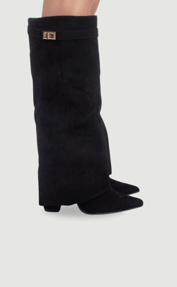 Overknee Stiefel Damen | Oberschenkelhohe Slouchy Boots mit spitzer Zehenpartie und locker fallendem Schaft