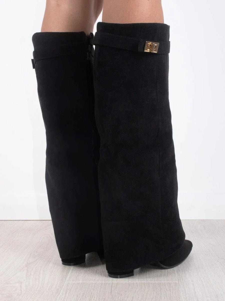 Overknee Stiefel Damen | Oberschenkelhohe Slouchy Boots mit spitzer Zehenpartie und locker fallendem Schaft