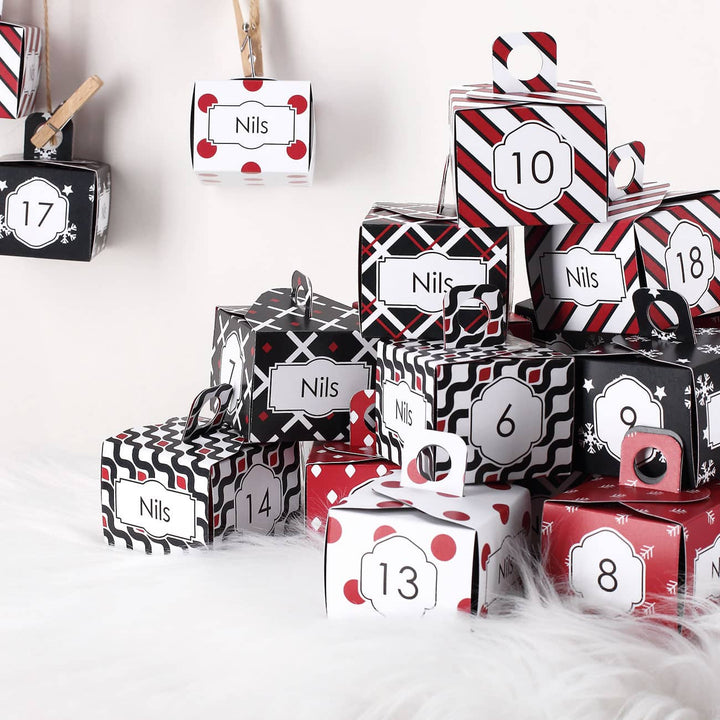 Adventskalender zum Befüllen mit Wunschtext | Personalisierter Weihnachtskalender mit 24 Türchen und Christbaumschmuck-Motiv