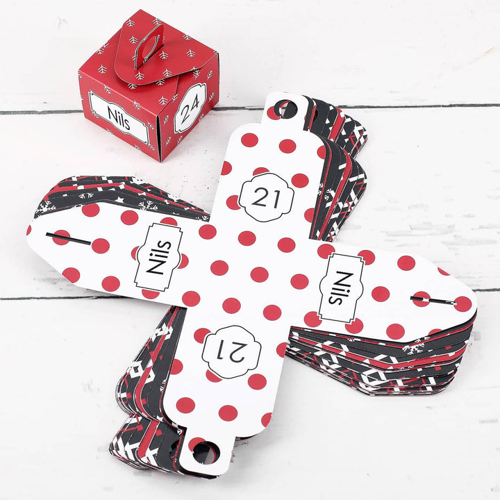 Adventskalender zum Befüllen mit Wunschtext | Personalisierter Weihnachtskalender mit 24 Türchen und Christbaumschmuck-Motiv