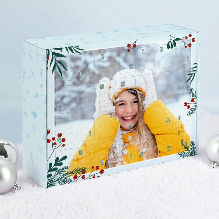 Adventskalender zum Befüllen mit Foto | Personalisierter Weihnachtskalender mit 24 Türchen, eigenem Fotodruck und Steckinlay