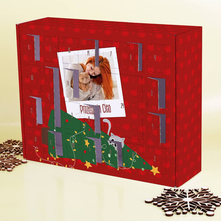 Katzen Adventskalender zum Befüllen | Personalisierter Weihnachtskalender mit 24 Türchen, eigenem Katzenfoto und Wunschtext