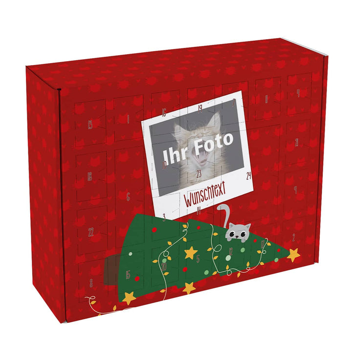 Katzen Adventskalender zum Befüllen | Personalisierter Weihnachtskalender mit 24 Türchen, eigenem Katzenfoto und Wunschtext