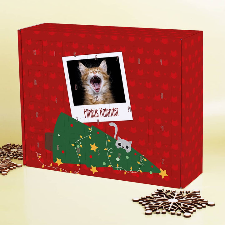 Katzen Adventskalender zum Befüllen | Personalisierter Weihnachtskalender mit 24 Türchen, eigenem Katzenfoto und Wunschtext