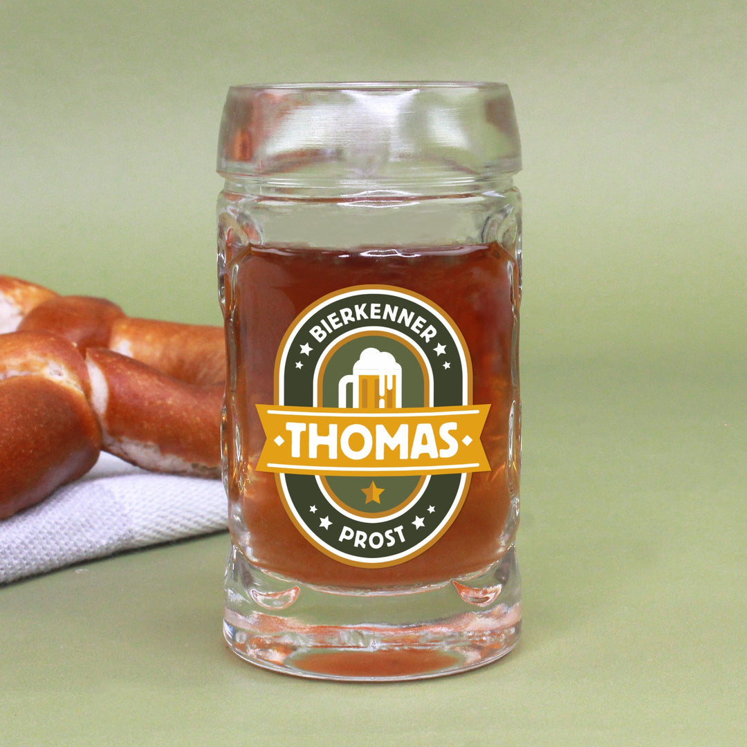 Bierseidel mit Gravur | Personalisierter Bierkrug mit Name in 1 l, 0,5 l oder 4 cl als Geschenk für Bierkenner