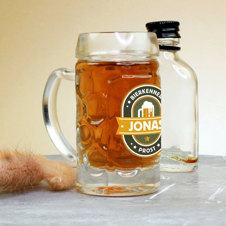 Bierseidel mit Gravur | Personalisierter Bierkrug mit Name in 1 l, 0,5 l oder 4 cl als Geschenk für Bierkenner