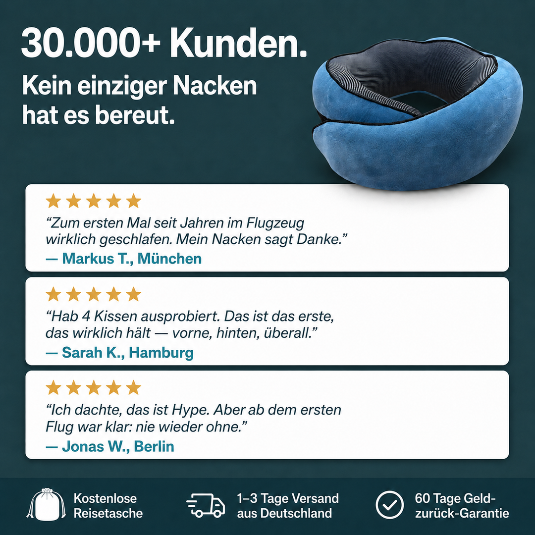Ergonomisches Reisekissen mit Memory-Schaum | Nackenkissen mit stützender Passform und kompaktem Design für Flugzeug, Zug und Auto