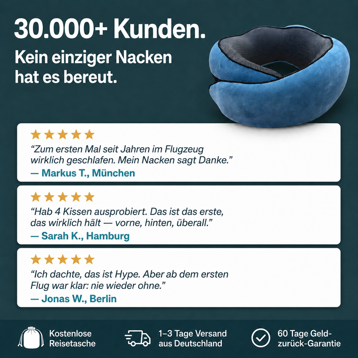 Ergonomisches Reisekissen mit Memory-Schaum | Nackenkissen mit stützender Passform und kompaktem Design für Flugzeug, Zug und Auto
