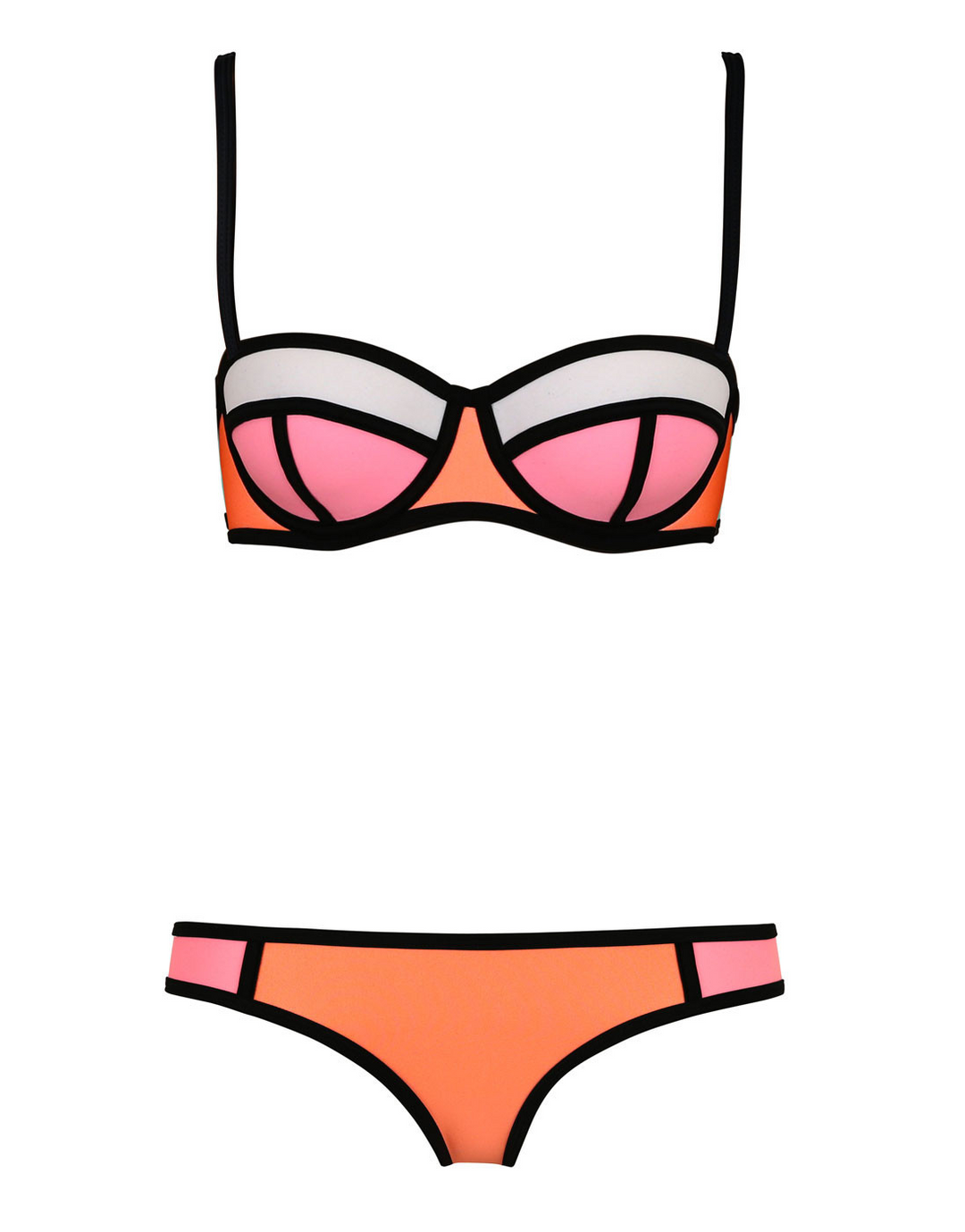 Damen Farbblock Bikini mit schwarzen Konturen | Zweiteiliges Bikini-Set mit sicherem Sitz | Sommer &amp; Strand