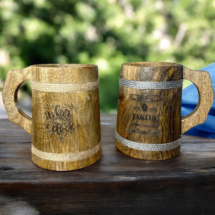 Personalisierter Bierkrug | Holz Bierkrug mit Gravur, Wunschtext oder Grafik in 500 ml oder 700 ml