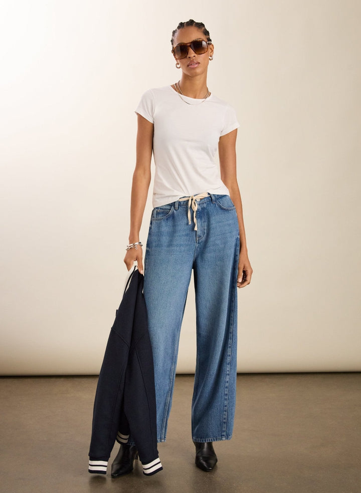 Damen Jeans | Wide Leg Jeans aus TENCEL Lyocell mit Bindeband und entspannter Passform