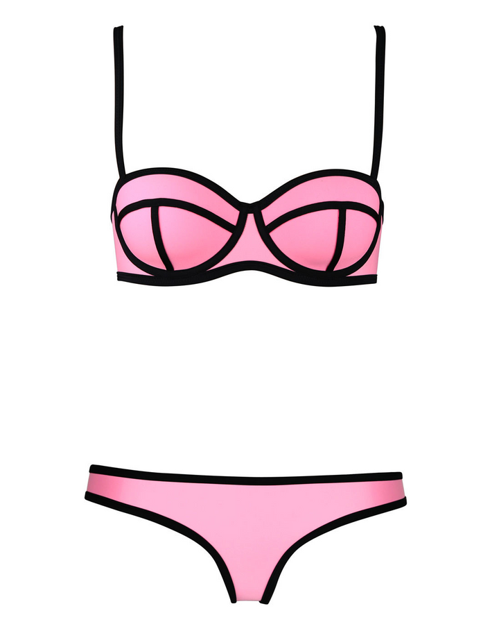 Damen Farbblock Bikini mit schwarzen Konturen | Zweiteiliges Bikini-Set mit sicherem Sitz | Sommer &amp; Strand