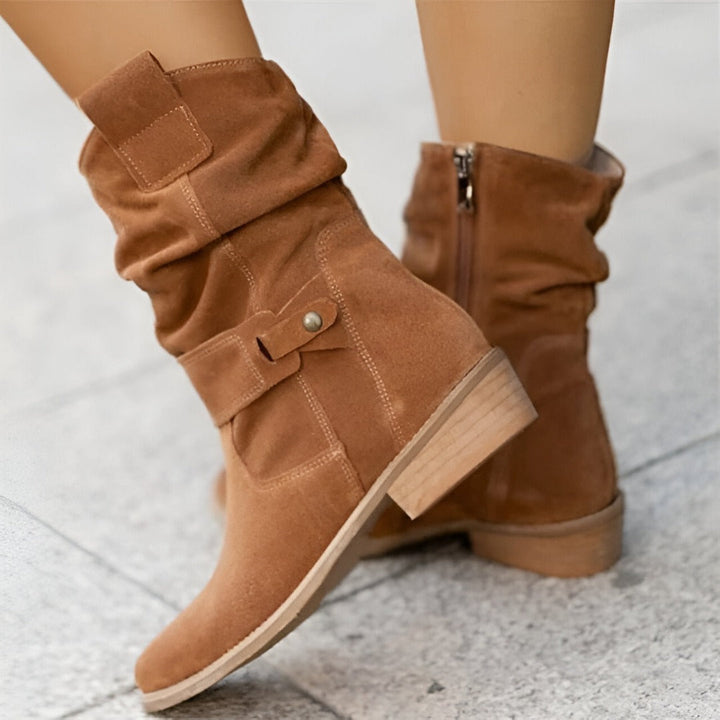 Damen Winterstiefel mit warmem Plüschfutter | Bequeme Stiefel in Wildleder-Optik mit geräumiger Zehenpartie für kalte Tage
