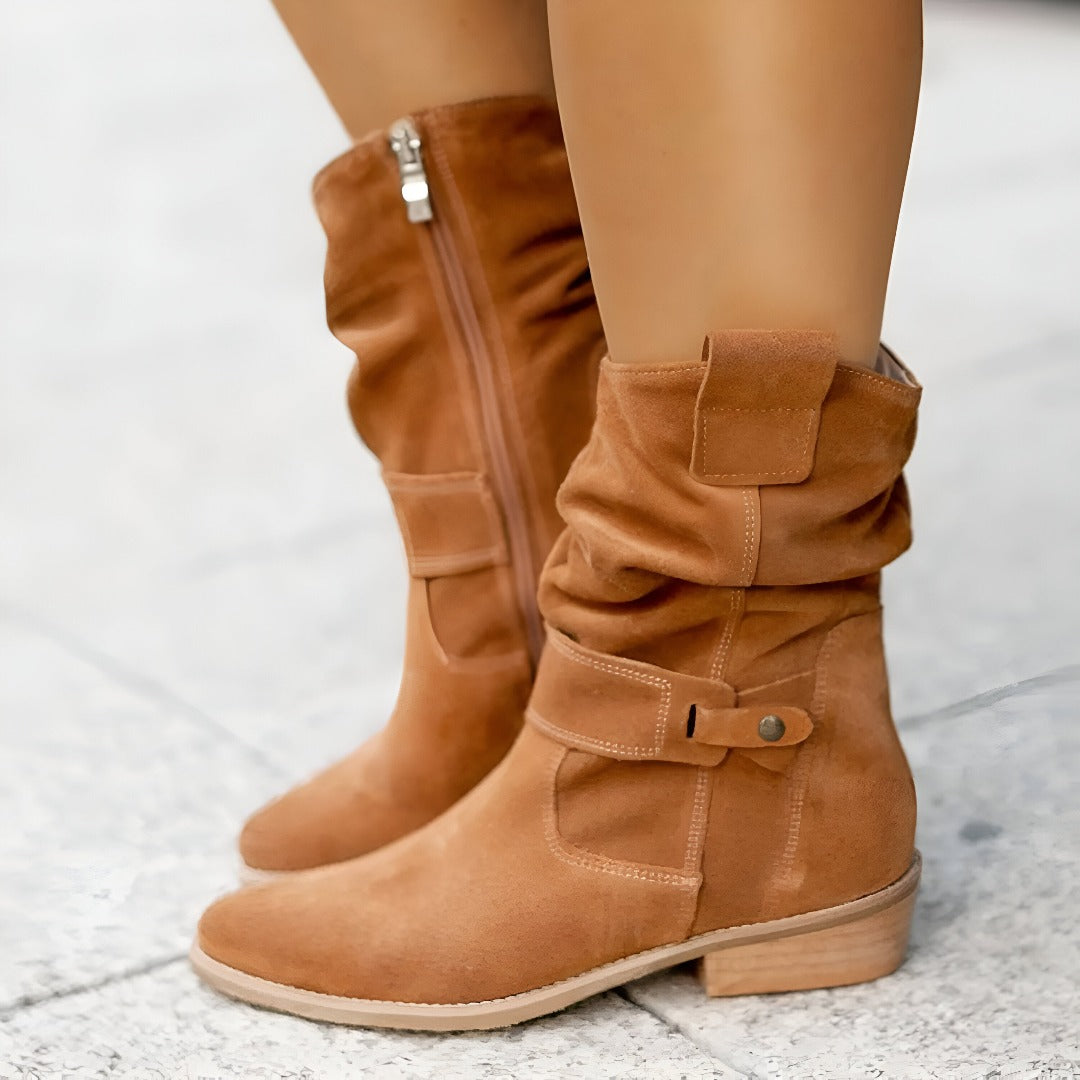 Damen Winterstiefel mit warmem Plüschfutter | Bequeme Stiefel in Wildleder-Optik mit geräumiger Zehenpartie für kalte Tage