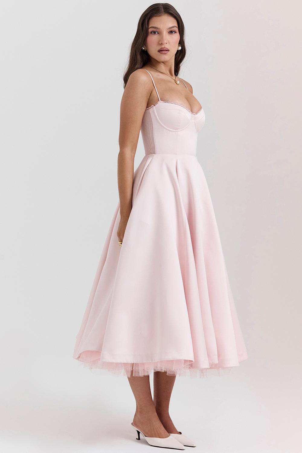 Damen Tüllkleid Elegant &amp; Feminin | Midikleid mit Verstellbaren Trägern | Romantisches Abendkleid für Hochzeiten &amp; Partys