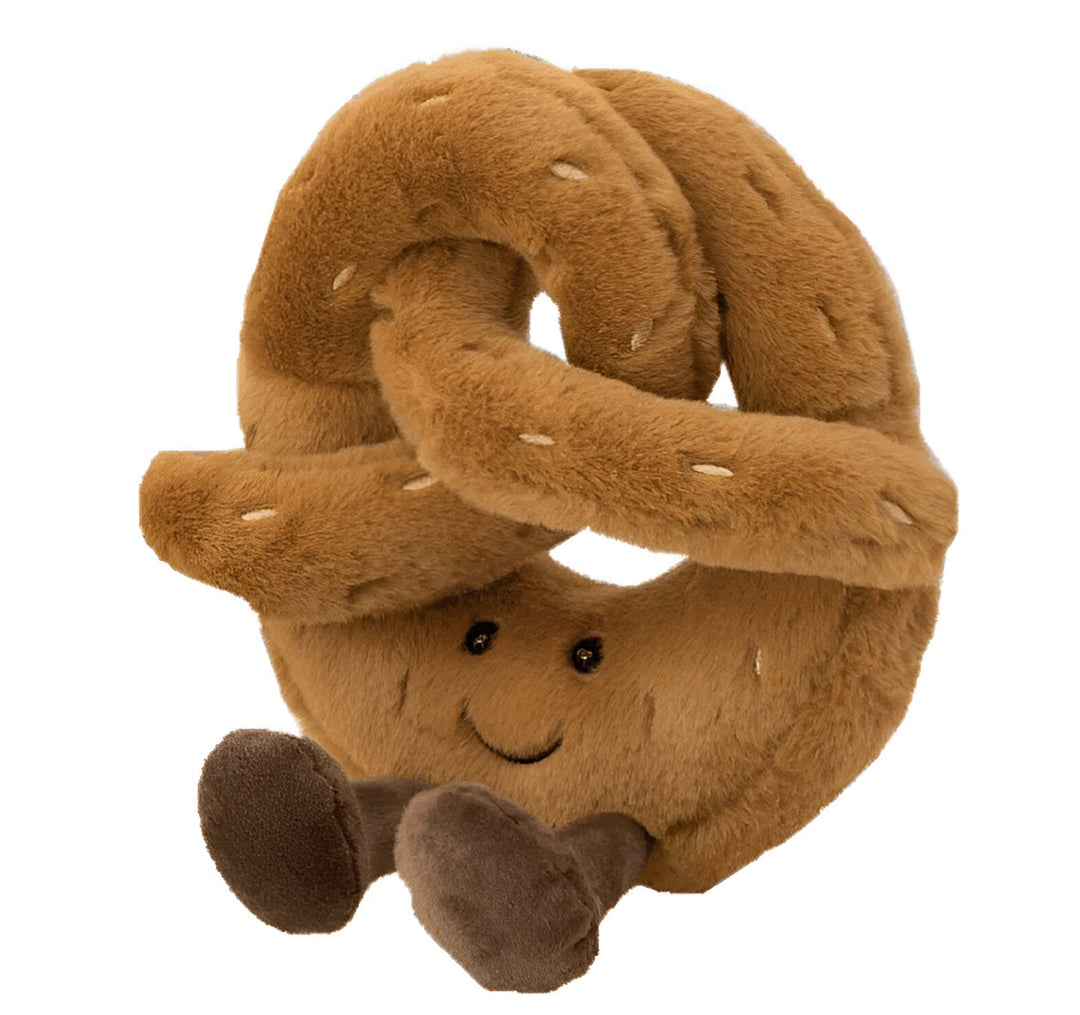 Brezel Kuschelkissen aus Plüsch | Weiches Stofftier im Frühstücksdesign ab 12 Monaten zum Kuscheln, Spielen und Dekorieren