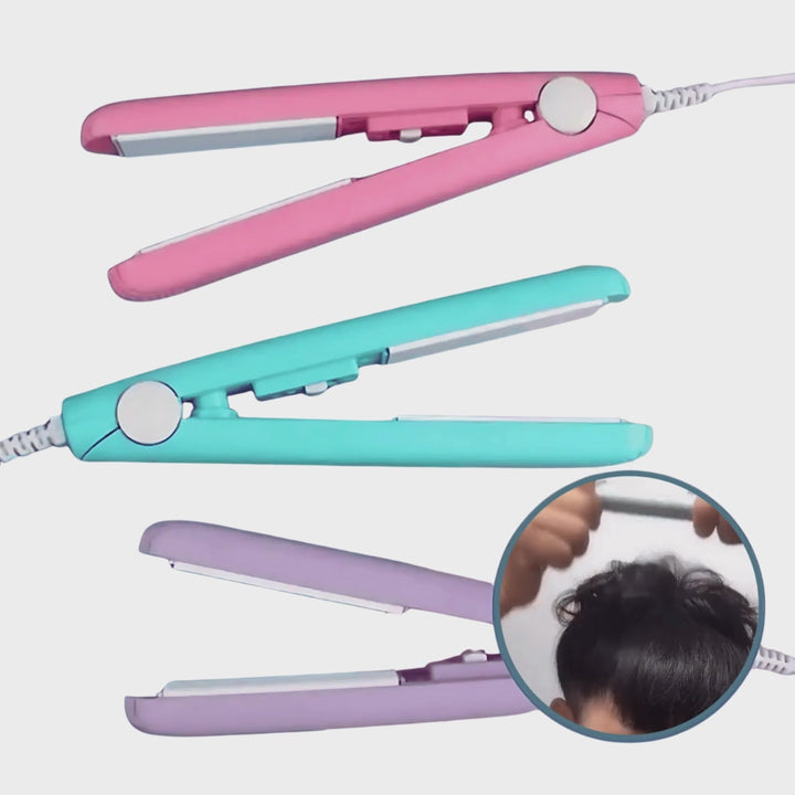 Mini Curling Iron 2-in-1 for Straightening &amp; Waves | Constant 190°C, Fast Heating | Tourmaline Ceramic &amp; 3D Floating Plate | Travel Size
