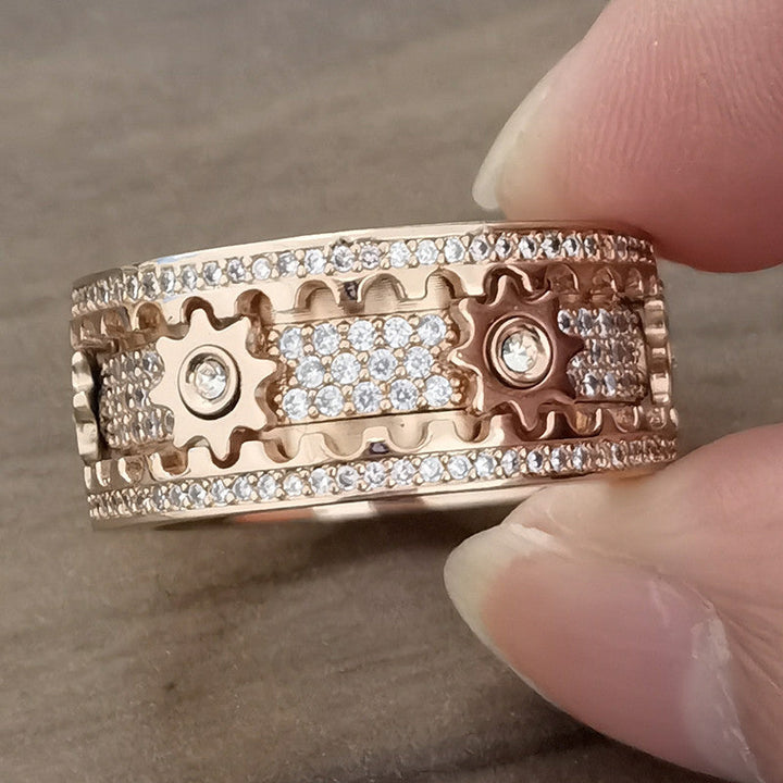 Spinner Ring aus Edelstahl | Anti-Stress-Ring mit 6 Zahnrädern und Zirkonia