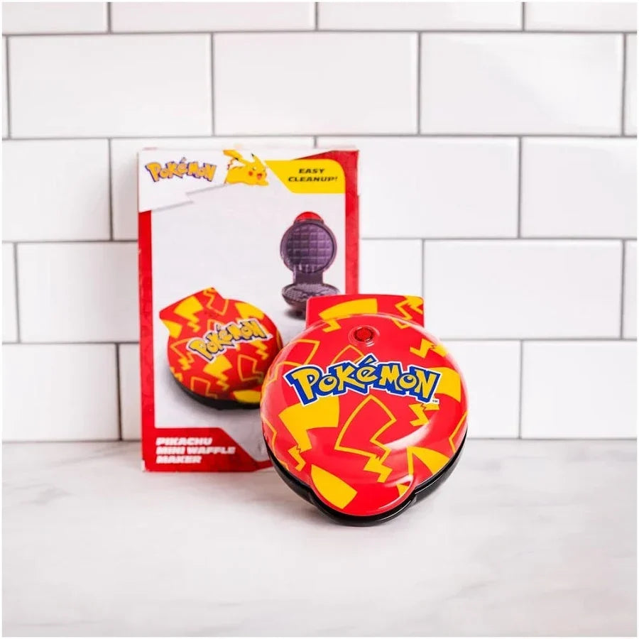 Mini Waffeleisen mit Pikachu-Motiv | Pokémon Waffelautomat für kleine runde Waffeln mit Antihaftbeschichtung und Kontrollleuchte