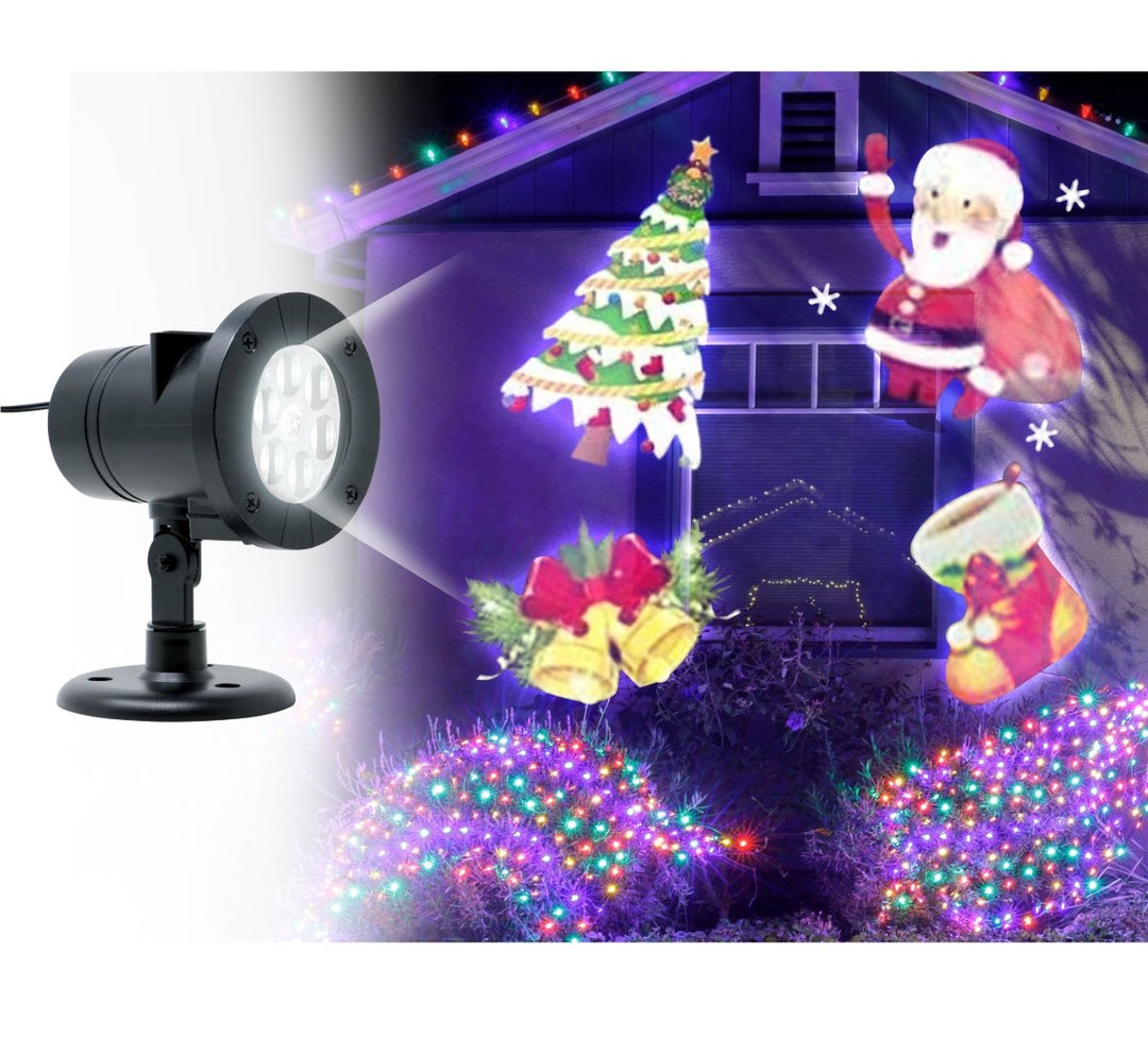 Halloween Projektor mit 12 Dias | LED-Projektor für innen und außen mit Motiven für Halloween und Weihnachten
