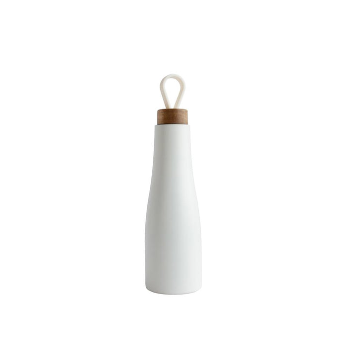 Thermoflasche 500 ml | Edelstahl-Isolierflasche mit Holzdetail für heiße und kalte Getränke