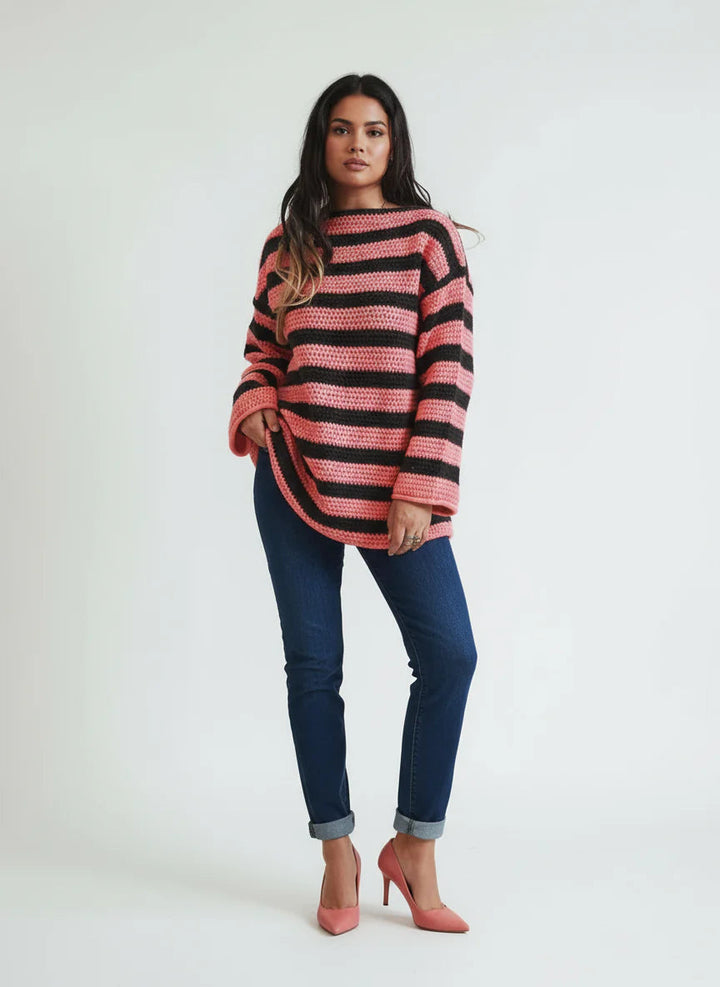 Damen Oversized Pullover mit Streifenmuster | Weicher Strickpullover mit lockerem Schnitt für Herbst, Winter und Freizeit