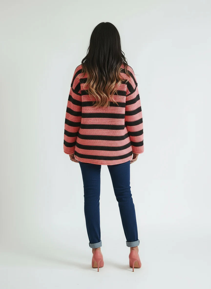 Damen Oversized Pullover mit Streifenmuster | Weicher Strickpullover mit lockerem Schnitt für Herbst, Winter und Freizeit
