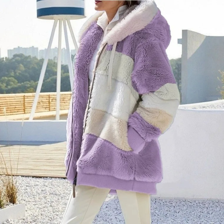 Damen Kapuzenjacke mit Fleecefutter | Warme Jacke mit verstellbarer Kapuze, Reißverschluss und Seitentaschen für Herbst und Winter