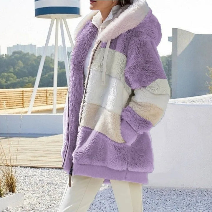 Damen Kapuzenjacke mit Fleecefutter | Warme Jacke mit verstellbarer Kapuze, Reißverschluss und Seitentaschen für Herbst und Winter