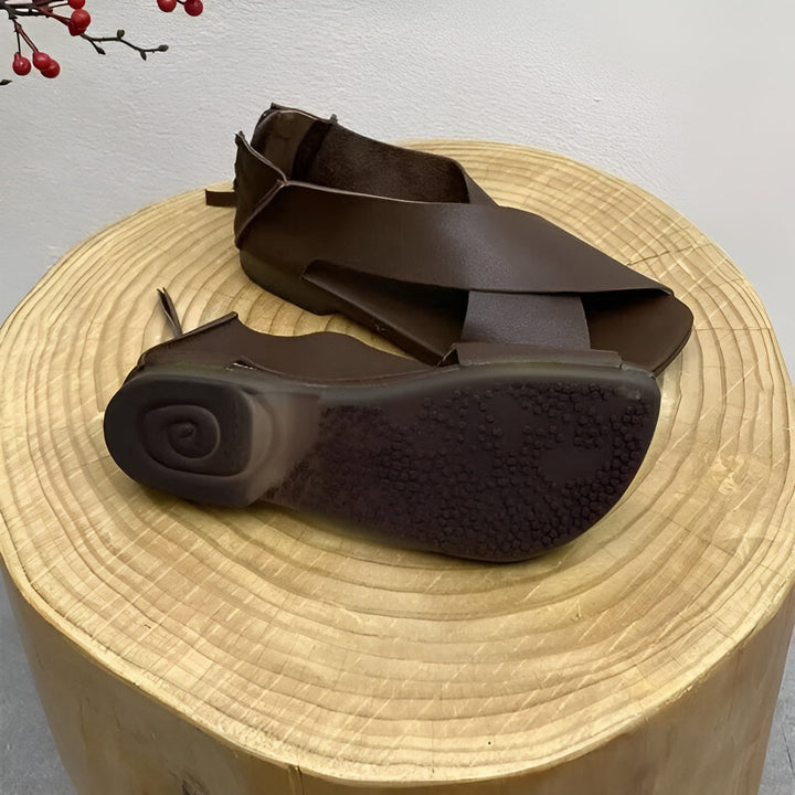 Damen Sandalen mit Fußbett | Gepolstert &amp; stabil für Alltag | Gekreuzte Riemen + Knöchelreißverschluss, rutschfest