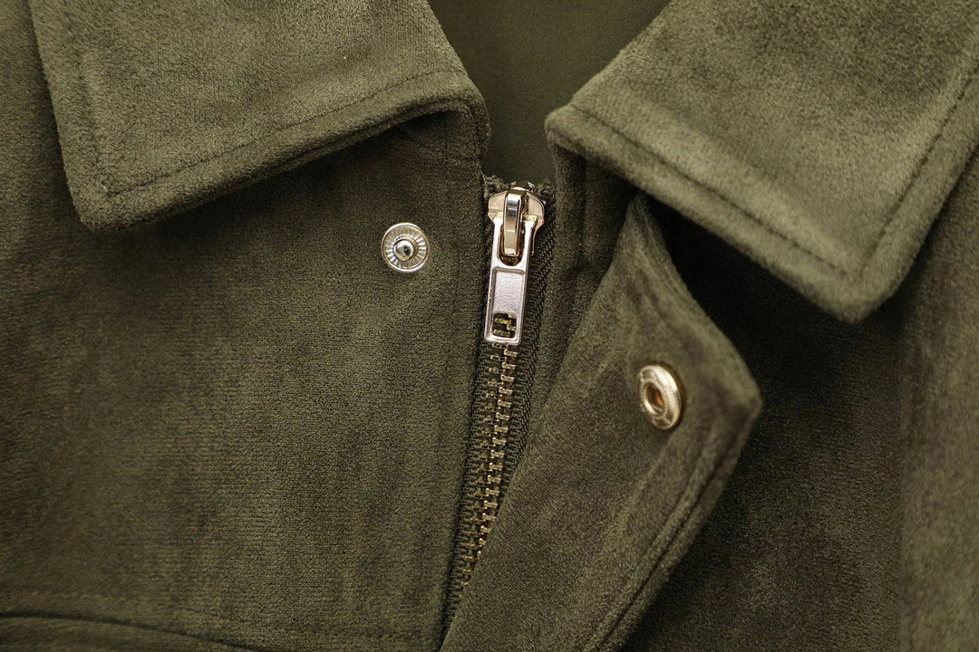 Damen Überdimensional Jacke | Weiche Wildlederoptik | Voll gefüttert | Khaki